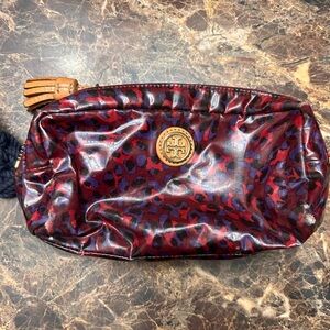 Tory Burch Red and Black Leopard Cosmetic Bag